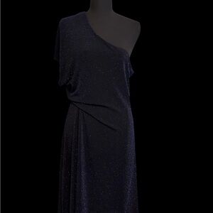 Vintage One Shoulder Black Glitter Cocktail Dress